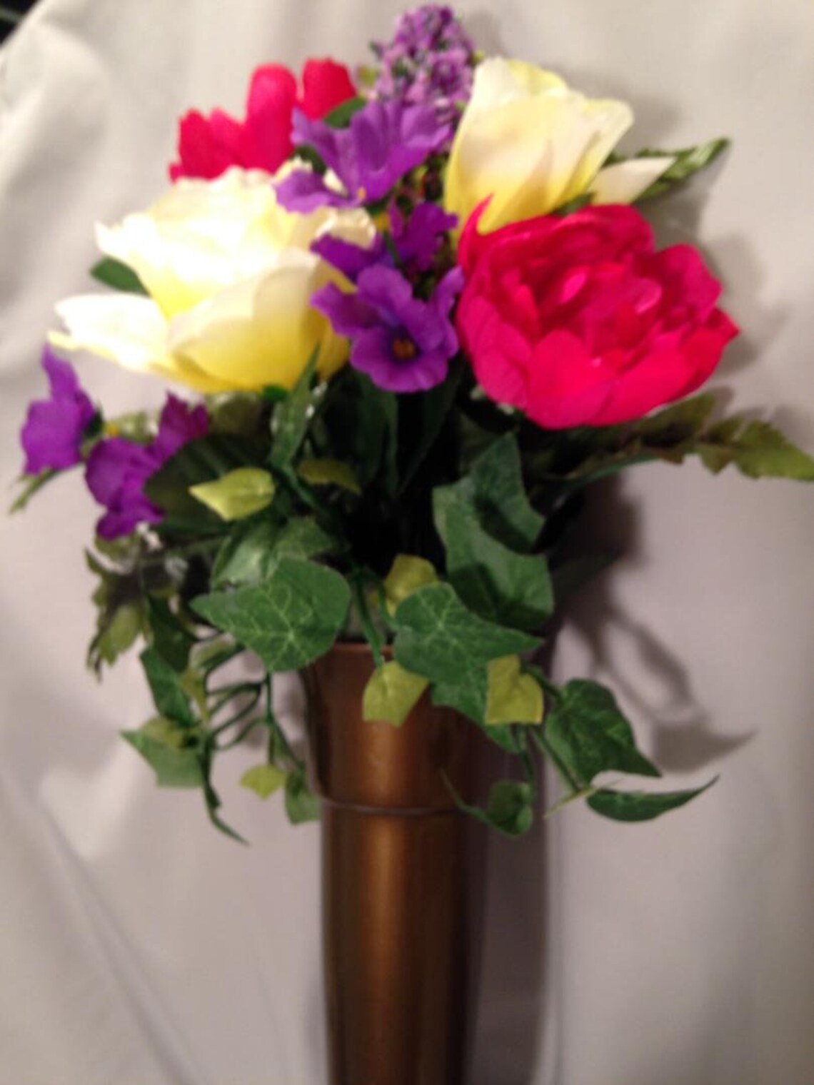Silk Flowers and Crypt Mausoleum Vase With Button Bolt Support Etsy