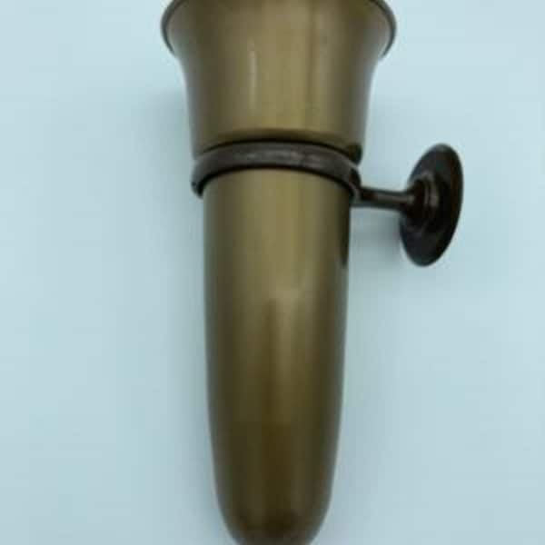 Crypt / Mausoleum  Flower GOLD Vase - 7.75 IN  Brown /  Bronze  w/ 2 IN Disc Base Ring Support -