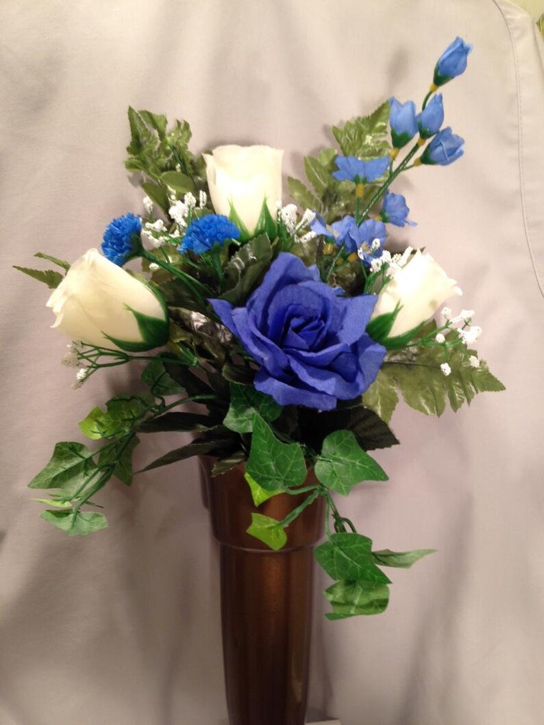 Silk Cream Rose Flowers and Crypt Mausoleum Vase With Disc Etsy