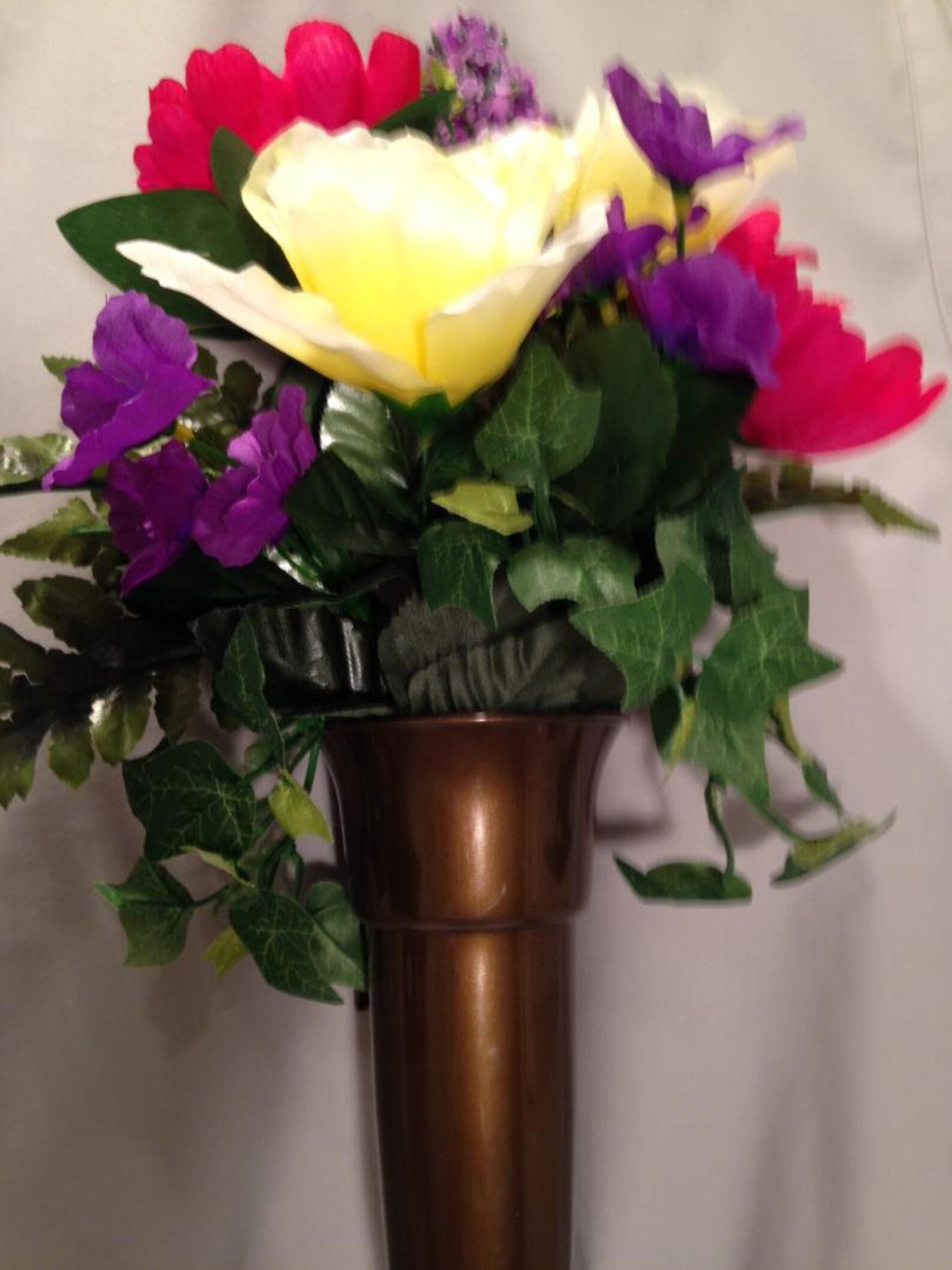 Silk Flowers and Crypt Mausoleum Vase with Disc Base Button Etsy