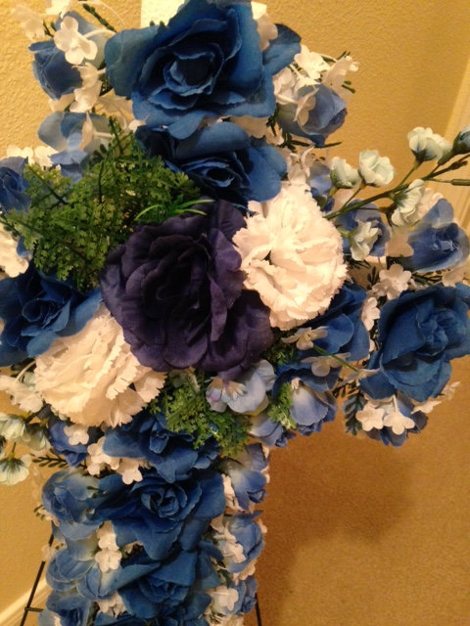 Silk Flower CROSS in BLUE Easel Mount for Gravesite Etsy
