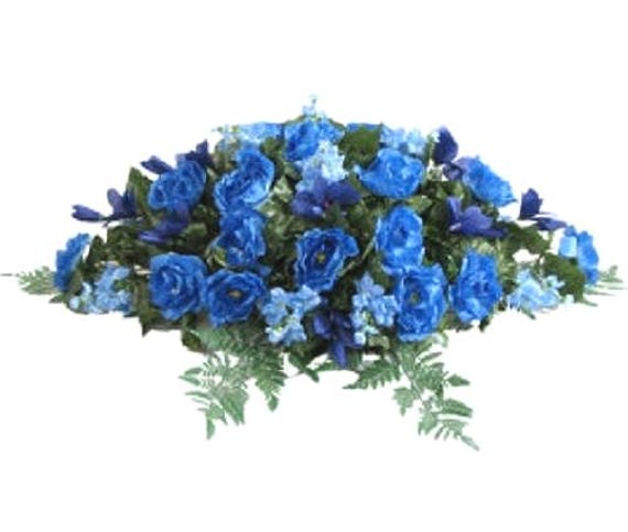 FLOWER SADDLE in Deluxe Silk BLUE for Grave-site Presentation in Remembrance of Loved Ones.