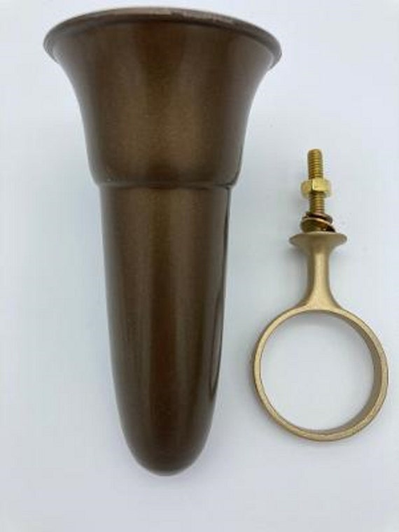 Crypt / Mausoleum  Flower Brown Vase - 5.5 IN with Standard Old GOLD Metal Bolt Ring Support -