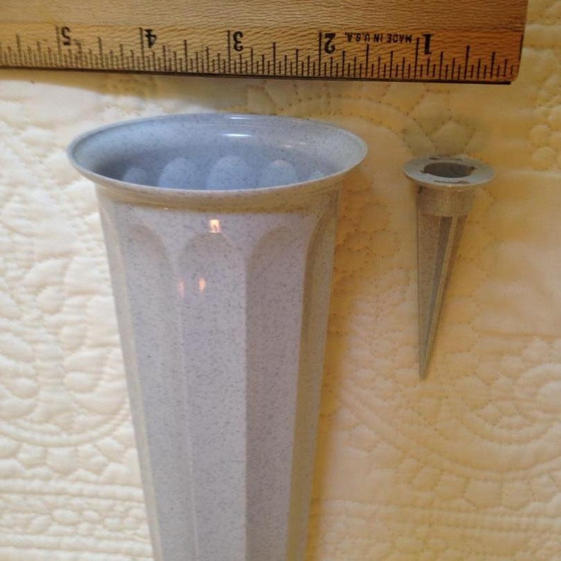DIY Cemetery Vase for Flowers, Fluted Granite White W/ Removable Spike