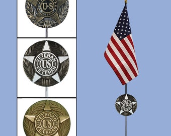 DIY Cemetery Military Emblem Faced Aluminum METAL Flag Holder for Grave-site Presentation in Honor of Loved Ones or Home Use -