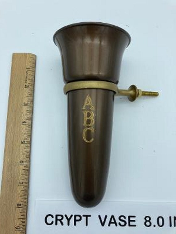 Custom Engraved Crypt Mausoleum Brown Vase Royal Duchess 8 IN - Add 3 Personal Engraved Initials - Old Gold Bolt Ring Support