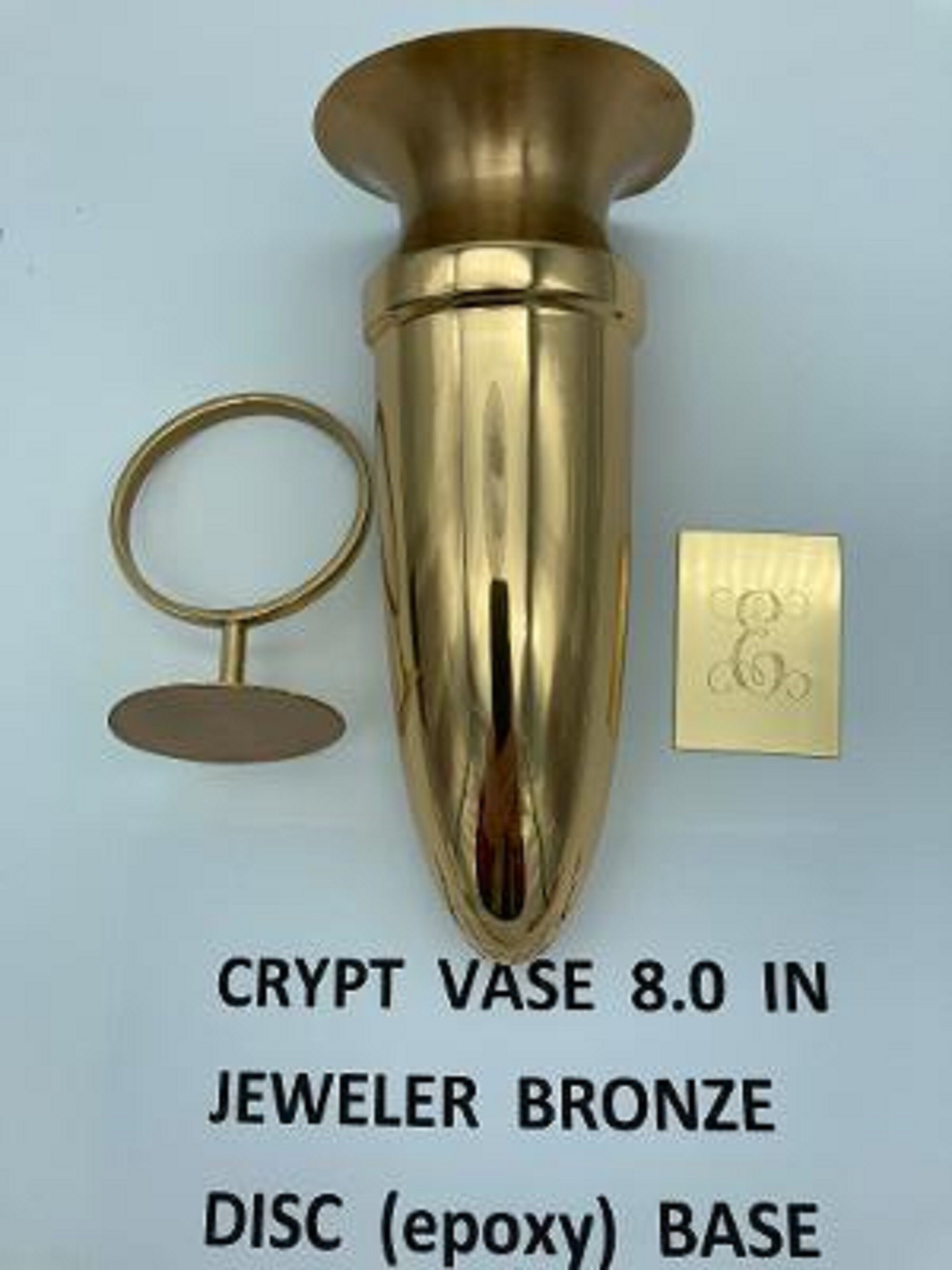 CUSTOM ENGRAVED Crypt Mausoleum Niche Vase Bronze Metal 7 Inch Add