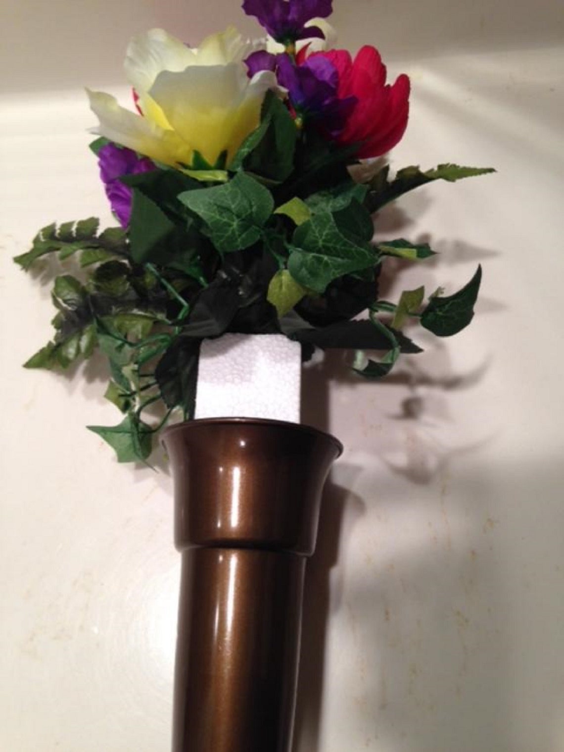 Silk Flowers and Crypt Mausoleum Vase With Button Bolt Support Etsy