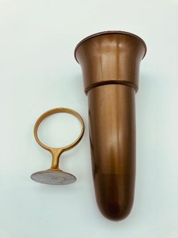 Mausoleum Crypt Brown Vase 5.5 inch - Old Gold (Epoxy) Disc Base Ring Support -