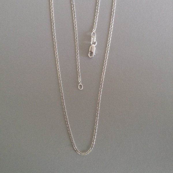 Sterling Silver Necklace Chain, Short Flat Silver Link Chain, Sterling Silver Clasp, 1.5mm Wide Links, 45cm Long, Silver Jewellery Gift