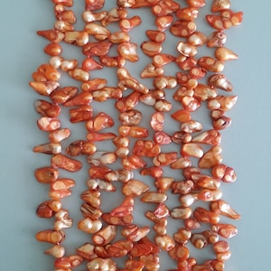 Wholesale Freshwater Blister Pearl Strands, 6-10mm Side Drilled Pointy Orange Pearl Nugget Beads, Bulk Pearl Strands, Pearl Jewellery Supply