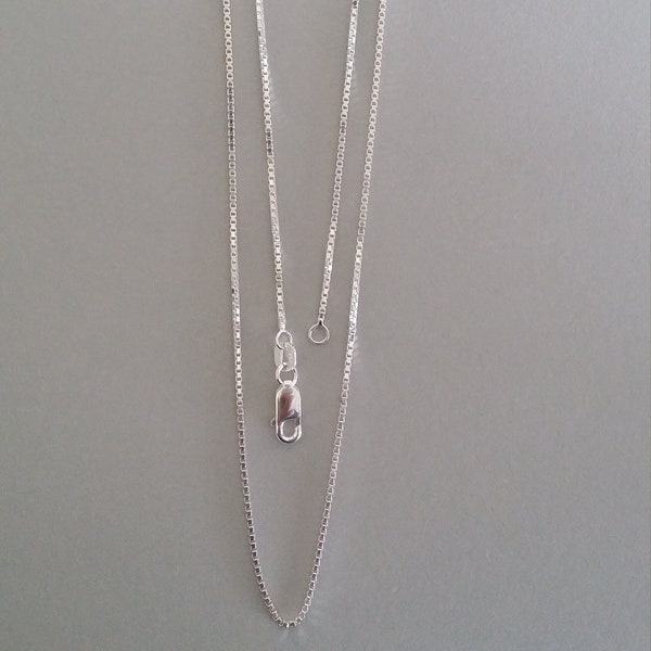 Sterling Silver Necklace Chain, Thin Silver Box Chain, Sterling Silver Clasp, 1mm Wide Links, 50cm Long, Silver Jewellery Gift