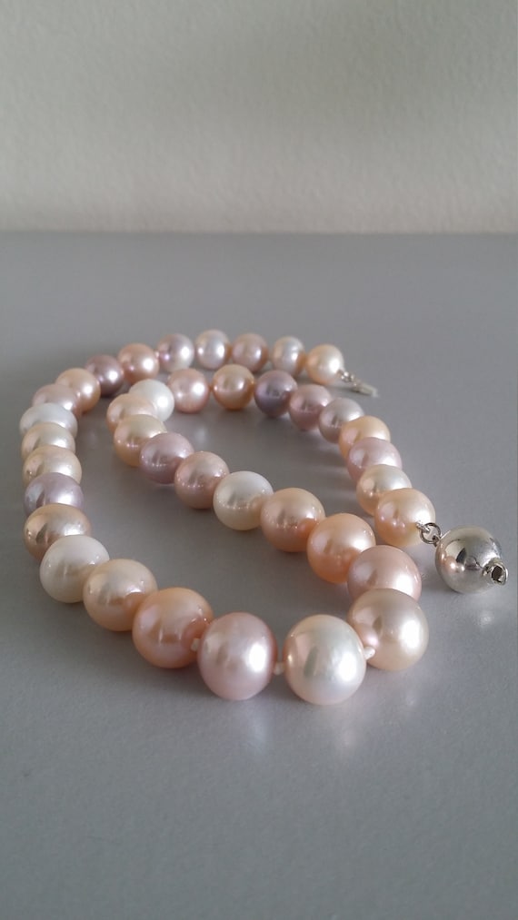 925 STERLING SILVER /& 12MM TO 13MM SILVER FRESHWATER PEARL NECKLACE