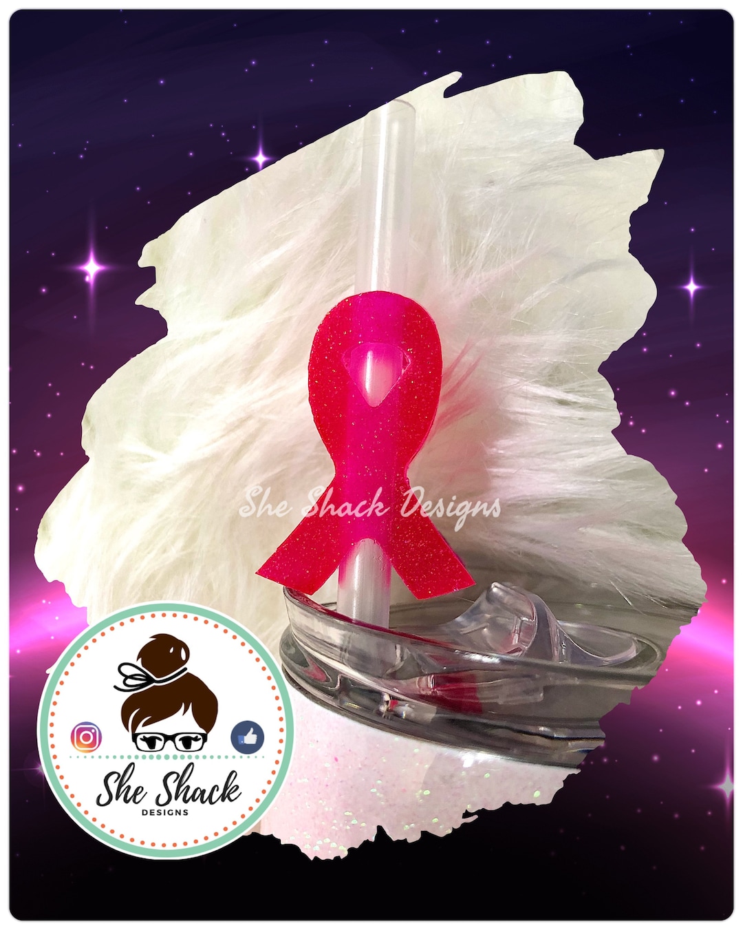 Straw Toper | Breast Cancer Awareness Straw Topper | Glitter Straw ...