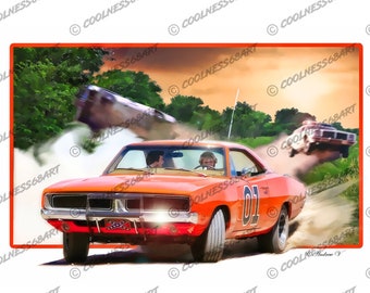 Konsttryck av Dukes of Hazzard Car - General Lee Muskelbil