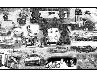Vanishing Point Collage Original Art Print - Movie Poster - Wall Art - Automotive Decor - Challenger