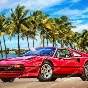 Magnum, P.I. Ferrari 308 GTS Original Art Print - TV Show Poster - Car