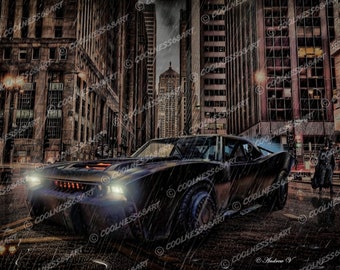 Batmobile Original Kunstdruck - Superheld - Film Poster - Wandkunst - Automobile Art Print