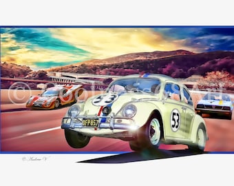 Herbie Goes To Monte Carlo 3D Style Original Art Print