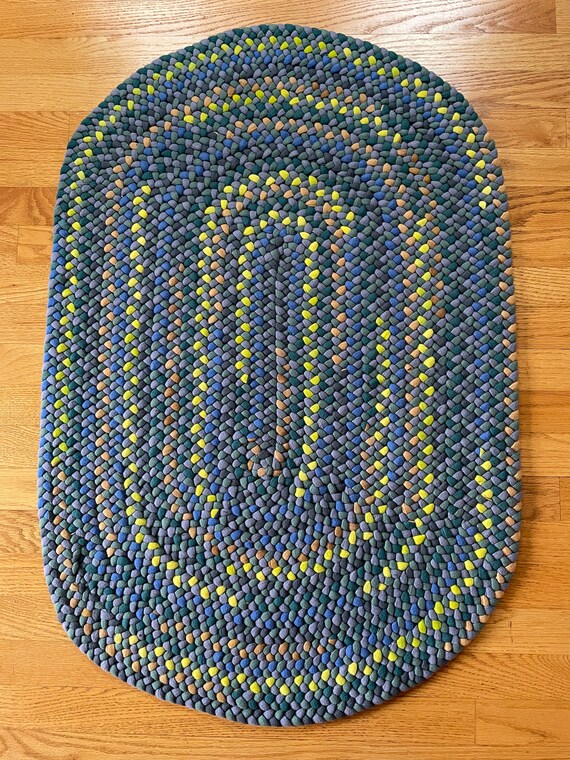 Teal and Blue Braided Rug Etsy