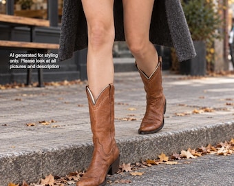 VTG Anderson Bean Boot Co Tan Brown Leather Western Cowboy Boots Women 8 Wide