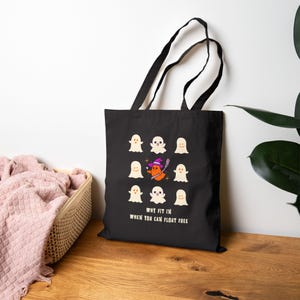 Spooky Ghost Halloween Canvas Tote Bag | Trick or Treat Essential, Eco-Friendly Grocery, Cute Shopping, neurodivergent, autism, Halloween