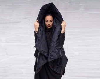 Women Winter Jacket, Winter Coat, Gothic Coat, Plus Size Puffer Coat, Womens Clothing, Black Padded Coat, Long Hooded Jacket, Plus Size