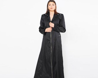 Maxi Steampunk Coat, Gothic Cyberpunk Jacket, Black Cybergoth Coat, Womens Clothing, Plus Size Clothing, Modern Cosplay Trench Coat