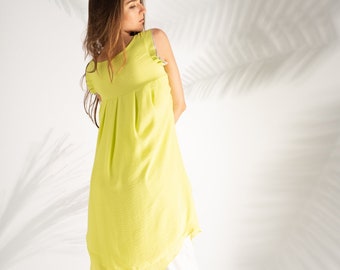 Women Spring Tunic Dress, Yellow Oversize Tunic, Asymmetric Tunic Dress, Plus Size Clothing, Tunic Sundress, Long Tunic, Sleeveless Tunic