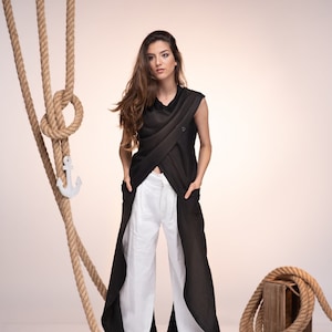 Avant Garde Tunic, Futuristic Linen Vest, Womens Clothing, Deconstructed Top, Extravagant Top, Linen Top, Linen Clothing, Fall Stlye