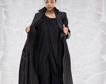 Women Long Coat, Gothic Plus Size Clothing, Black Coat, Steampunk Clothing and Accessories, Cardigan Windbreaker Coat, Cyberpunk Clothing