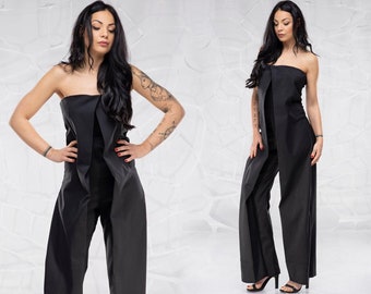 Loose Jumpsuit Women, Black Dressy Jumpsuit, Wedding Guest Dress, Off Shoulder Jumpsuit, Plus Size Clothing, Wide Leg Jumpsuit, One Shoulder