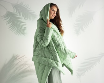 READY To SHIP - Pastel Green Puffer Jacket - US Prepaid Tariffs - Winter Puffer Coat, Womens Clothing, Jackets and Coats, Cold Weather