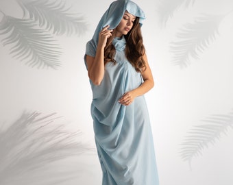 Hooded Chiffon Dress, Wedding Guest Dress, Mother of The Bride, Maxi Cocktail Dress, Formal Dress, Evening Dress,Abaya Dress,Womens Clothing