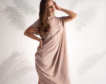 Chiffon Dress with Hood, Fall Fashion , Avant Garde Dress, Womens Clothing, Wedding Guest Dress, Formal Dress, Cocktail Dress, Prom Dress
