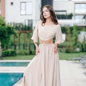 Wedding Guest Dress, Beige Formal Dress, Extravagant Cocktail Dress, Plus Size Clothing, Summer Party Dress, Womens Clothing, Summer Style