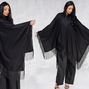Black poncho for women made from wool a perfect fall jacket available in plus size