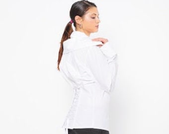 White Blouse, Wedding Shirt, Plus Size Clothing, Asymmetric Shirt, Long Sleeve Shirt, Button Down Shirt, White Collar Shirt, Oversize Shirt