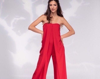 Red Jumpsuit Women, Wedding Guest Oufit, Dressy Jumpsuit, Formal Jumpsuit, Off Shoulder Jumpsuit,Palazzo Jumpsuit, Womens Clothing,Plus Size