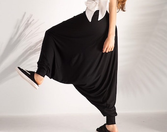 Black Harem Pants, Women Clothing, Baggy Comfy Pants, Wide Leg Pants, Drop Crotch Pants, Plus Size Pants, Aladdin Pants, Urban Clothing