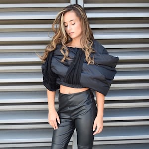 Cropped Puffer Jacket, Black Puffer Jacket, Deconstructed Clothing, Avant Garde Coat, Plus Size Clothing, Futuristic Jacket,Extravagant Coat