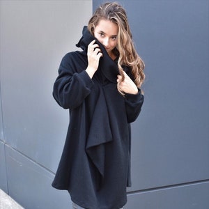 Black Wool Sweater For Women, Avant Garde Sweater, Cowl Neck Pullover, Futuristic Clothing, Plus Size Clothing, Gothic Sweater,Cozy Knitwear