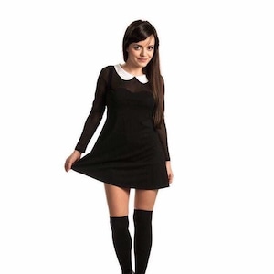 Wednesday costume dress for party, perfect black dress with white collar for costume or cosplay image 1