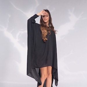Black Dress For Women, Black Asymmetric Dress, Black Kaftan Dress, Gothic Dress, Plus Size Clothing, Black Chiffon Dress, Occasion Dresses