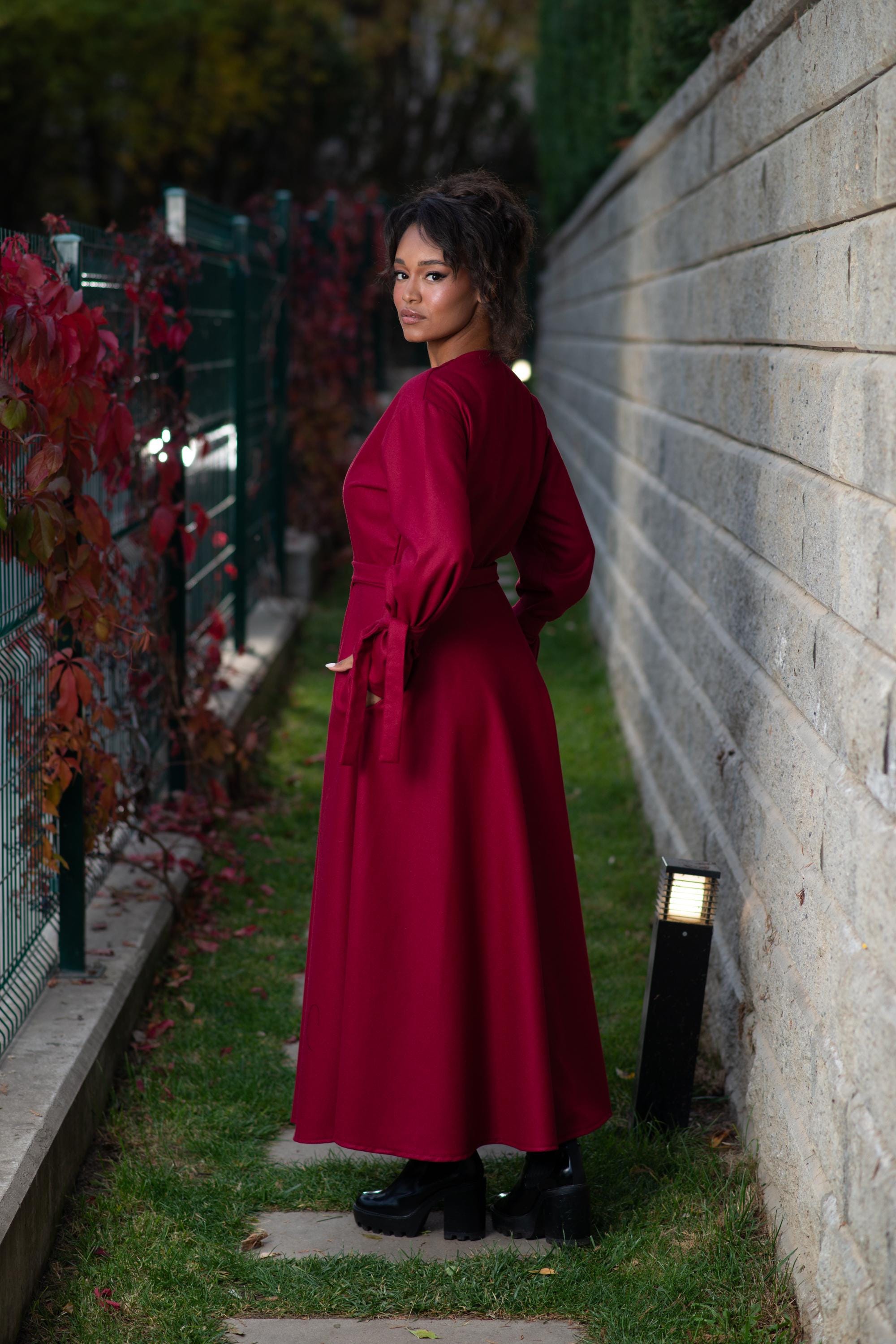 Red Burgundy Dress, High End Womenswear, Red Wrap Dress- US PREPAID TARIFFS - Womens Clothing, Floor Length, Cocktail Dress, Formal