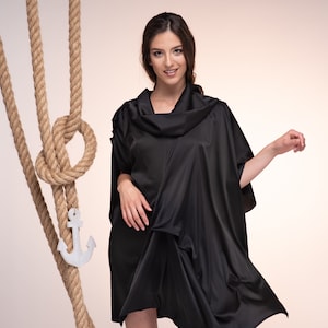 Black Tunic Dress, Women Tunic Dress, Loose Fit Tunic, Drape Tunic, Asymmetric Tunic, Turtleneck Tunic, Deconstructed Top, Plus Size Tunic