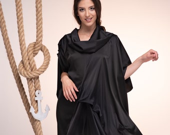 Black Tunic Dress, Women Tunic Dress, Loose Fit Tunic, Drape Tunic, Asymmetric Tunic, Turtleneck Tunic, Deconstructed Top, Plus Size Tunic