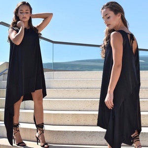 Black Tunic Dress, Cyberpunk Dress, Gothic Black Dress, Asymmetrical Dress, Steampunk Clothing and Accessories, Extravagant Tunic, Loose Fit