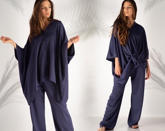 Conjunto de ropa de boda para mujer - ARANCELES PREPAGADOS DE EE. UU. - Conjunto de 2 piezas: túnica y pantalón, ropa de tallas grandes, pantalones palazzo, atuendo para invitada de boda.