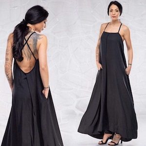 Plus Size Maxi Dress, Black Wedding Dress, Wedding Guest Dress, Black Maxi Dress, Black Tie Dress, Loose Dress, Oversize Cocktail Dress